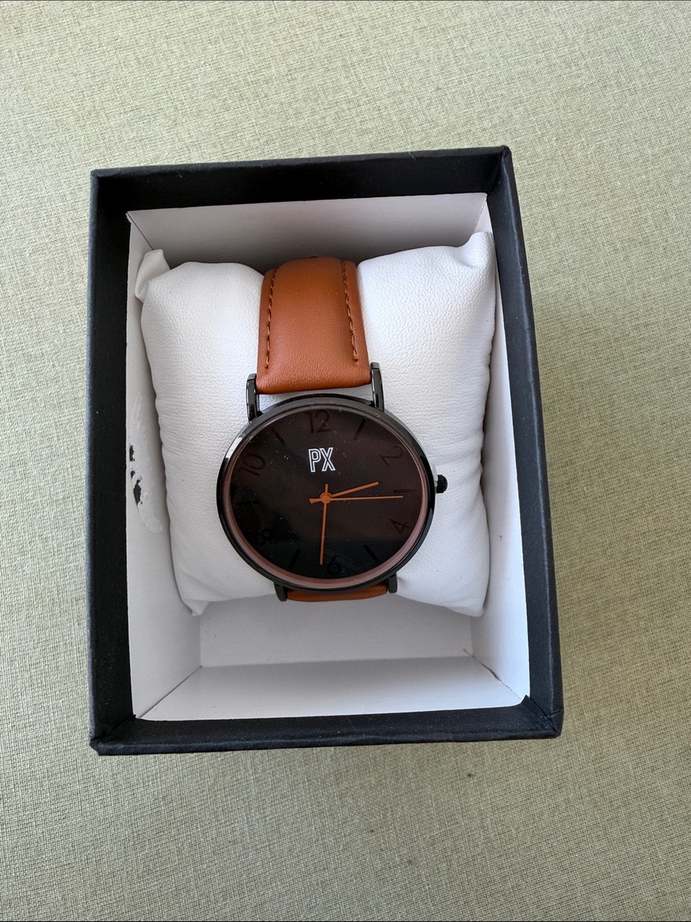PX Men's Tan Leather Strap Watch with Black Dial